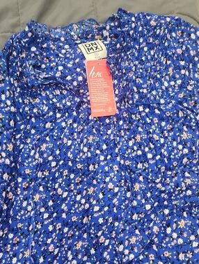 Blue Floral Smocked Top with Pink & White Flowers